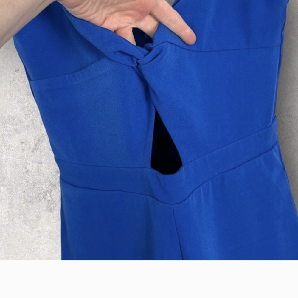 Socialite Cobalt Blue Wide Leg Jumpsuit Knot Front Cut Out Adjustable Straps Med